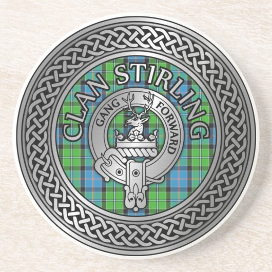 Clan Stirling Crest & Tartan Knot Zandsteen Onderzetter (Voorkant)
