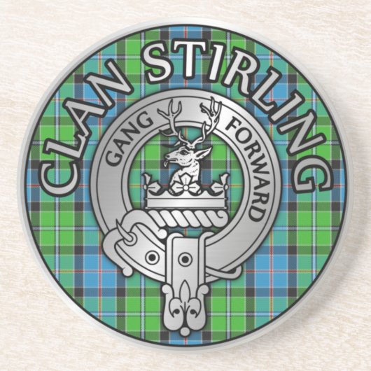 Clan Stirling Crest & Tartan Knot Zandsteen Onderzetter (Voorkant)