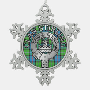 Clan Stirling Wapen & Tartan Knoop Tin Sneeuwvlok Ornament