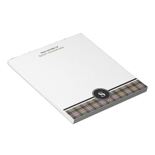 Clan Sutherland Ancient Tartan Tan Pset Monogram Notitieblok (Schuin)