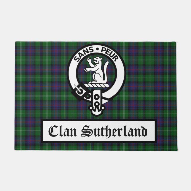 Clan Sutherland Crest Badge & Tartan Deurmat (Voorkant)