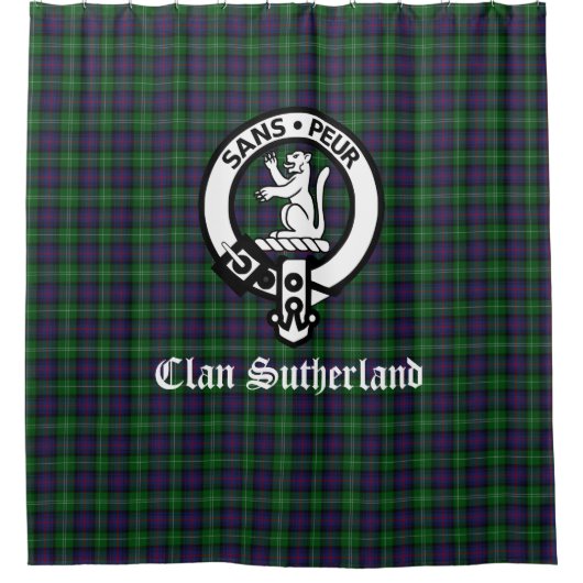 Clan Sutherland Crest Badge & Tartan Douchegordijn (Voorkant)