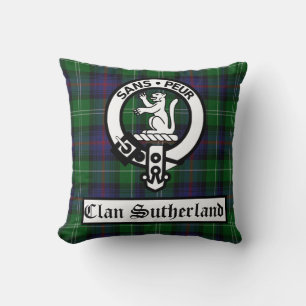 Clan Sutherland Crest Badge & Tartan Kussen