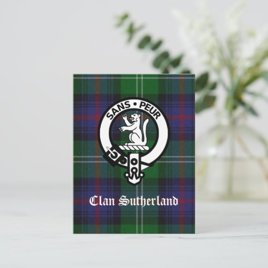 Clan Sutherland Crest & Tartan Briefkaart (Staand voorkant)