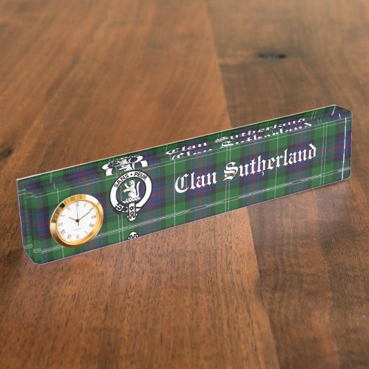 Clan Sutherland Crest & Tartan Clock Deskplate Naambordje (Zijkant)