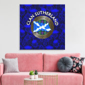Clan Sutherland Crest & Tartan Knot op Thistle Canvas Afdruk (Insitu (Woonkamer))
