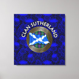 Clan Sutherland Crest & Tartan Knot op Thistle Canvas Afdruk