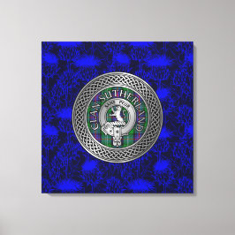Clan Sutherland Crest & Tartan Knot op Thistle Canvas Afdruk