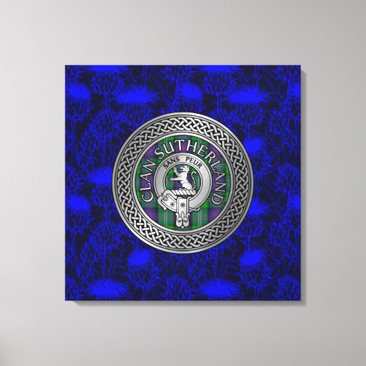 Clan Sutherland Crest & Tartan Knot op Thistle Canvas Afdruk (Voorkant)