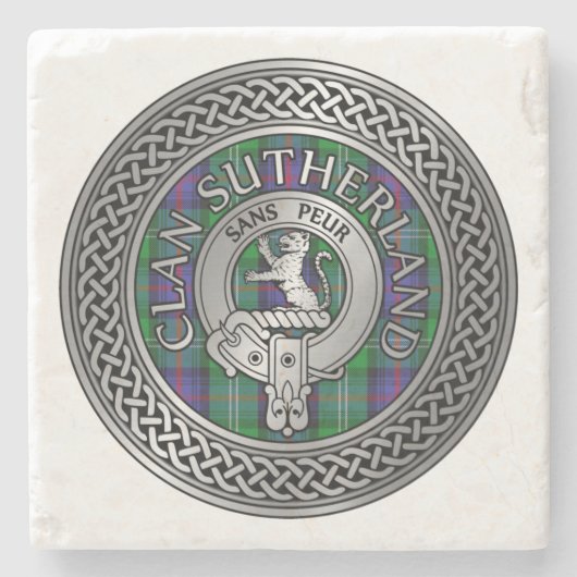 Clan Sutherland Crest & Tartan Knot Stenen Onderzetter (Voorkant)