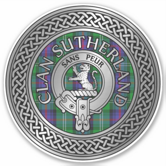 Clan Sutherland Crest & Tartan Knot Sticker (Voorkant)