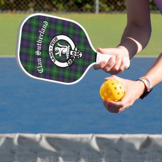 Clan Sutherland Crest & Tartan Pickleball Paddle (Insitu)