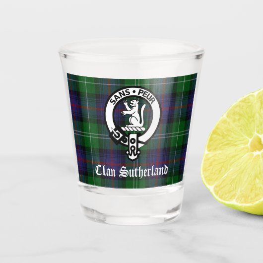 Clan Sutherland Crest & Tartan Shot Glas (Voorkant)