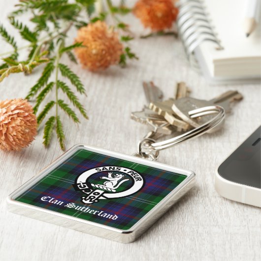 Clan Sutherland Crest & Tartan Sleutelhanger (Zijkant)