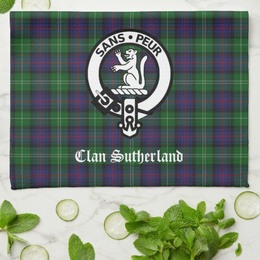 Clan Sutherland Crest & Tartan Theedoek (Gevouwen)