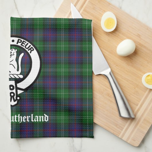 Clan Sutherland Crest & Tartan Theedoek (Quarter Fold)