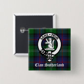 Clan Sutherland Crest & Tartan Vierkante Button 5,1 Cm (Voorkant /achterkant)