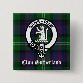 Clan Sutherland Crest & Tartan Vierkante Button 5,1 Cm