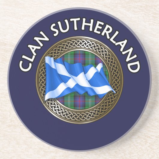 Clan Sutherland Schotse Knoop & Vlag Zandsteen Onderzetter (Voorkant)