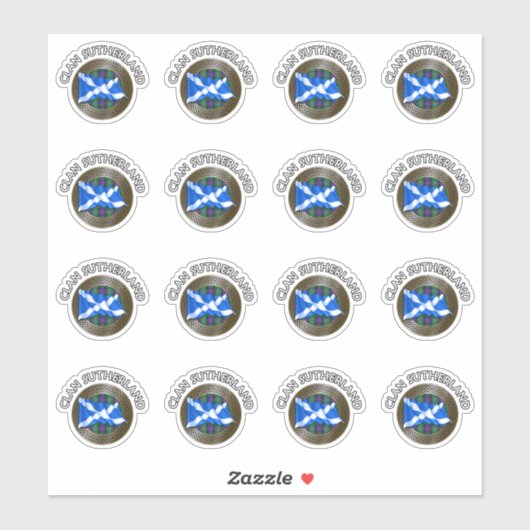 Clan Sutherland Tartan Knot & Flag Sticker (Vel)