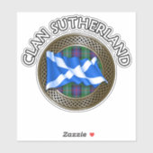 Clan Sutherland Tartan Knot & Flag Sticker (Vel)