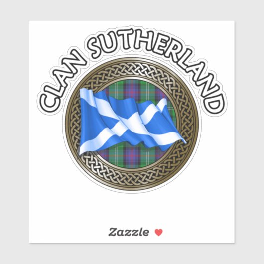 Clan Sutherland Tartan Knot & Flag Sticker (Vel)