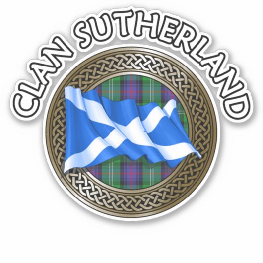 Clan Sutherland Tartan Knot & Flag Sticker (Voorkant)