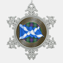 Clan Sutherland Tartan Knot & Flag Tin Sneeuwvlok Ornament