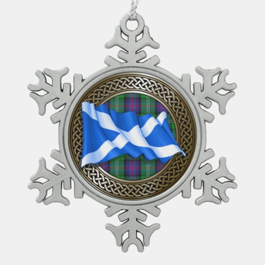Clan Sutherland Tartan Knot & Flag Tin Sneeuwvlok Ornament (Voorkant)