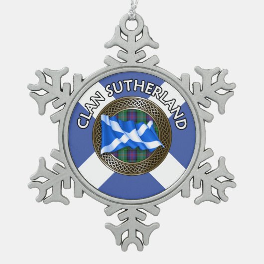 Clan Sutherland Tartan Knot & Flag Tin Sneeuwvlok Ornament (Voorkant)