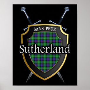 Clan Sutherland Tartan Schotse Schild & Zwaarden Poster