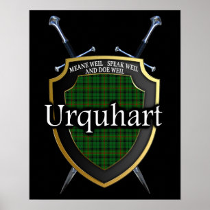 Clan Urquhart Tartan Scottish Shield & Swords Poster