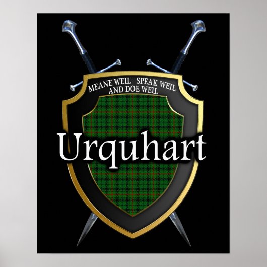 Clan Urquhart Tartan Scottish Shield & Swords Poster (Voorkant)