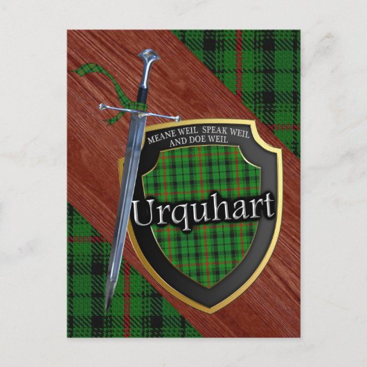 Clan Urquhart Tartan Sword & Shield Briefkaart (Voorkant)
