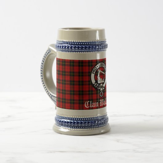 Clan Wallace Crest Badge en Tartan Bierpul (Voorkant links)