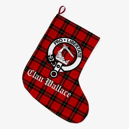Clan Wallace Crest Badge en Tartan Gepersonaliseer Grote Kerstsok (Voorkant (Hangend))
