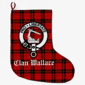 Clan Wallace Crest Badge en Tartan Gepersonaliseer Grote Kerstsok (Voorkant)
