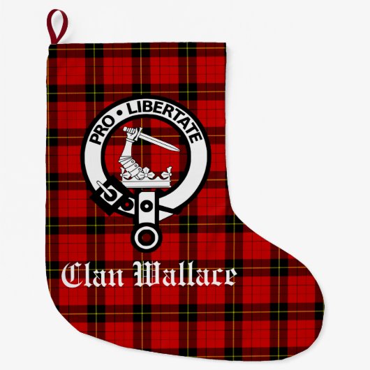 Clan Wallace Crest Badge en Tartan Gepersonaliseer Grote Kerstsok (Voorkant)