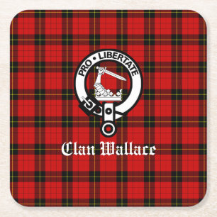 Clan Wallace Crest Badge en Tartan Kartonnen Onderzetters