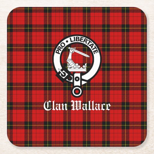 Clan Wallace Crest Badge en Tartan Kartonnen Onderzetters (Voorkant)