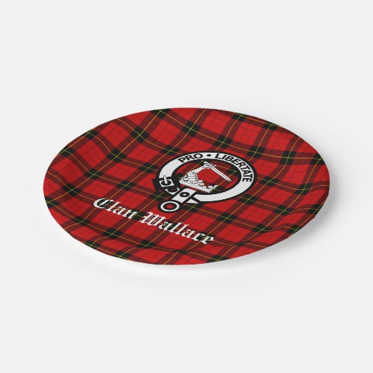 Clan Wallace Crest Badge en Tartan Papieren Bordje (Gekanteld)