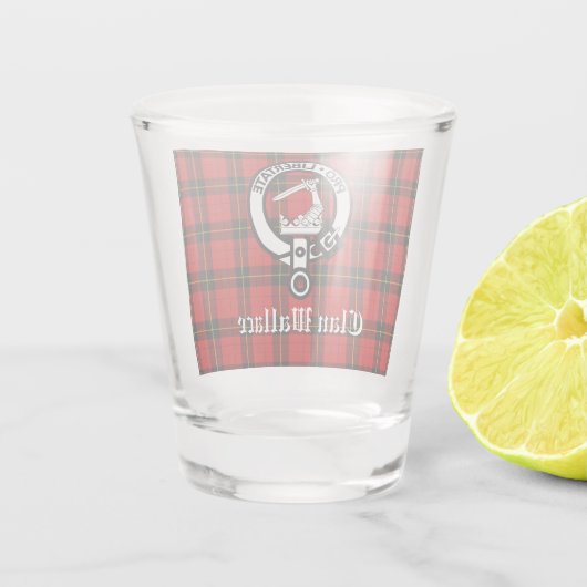 Clan Wallace Crest Badge en Tartan Shot Glas (Achterkant)