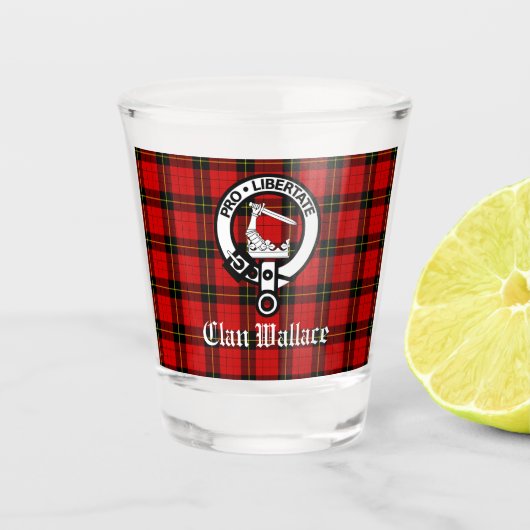 Clan Wallace Crest Badge en Tartan Shot Glas (Voorkant)