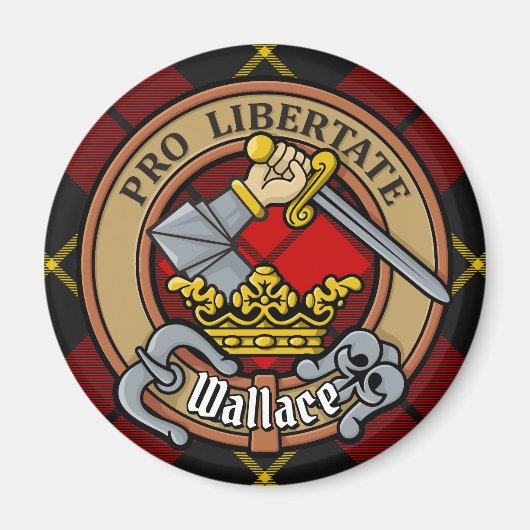 Clan Wallace Crest over Tartan Magneet (Voorkant)