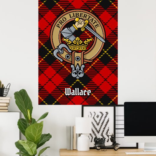 Clan Wallace Crest over Tartan Poster (Thuiskantoor)