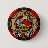 Clan Wallace Crest over Tartan Ronde Button 5,7 Cm (Voorkant)