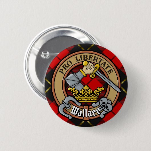 Clan Wallace Crest over Tartan Ronde Button 5,7 Cm (Voorkant /achterkant)