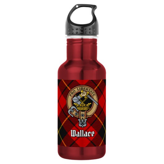 Clan Wallace Crest over tartan Waterfles (Voorkant)
