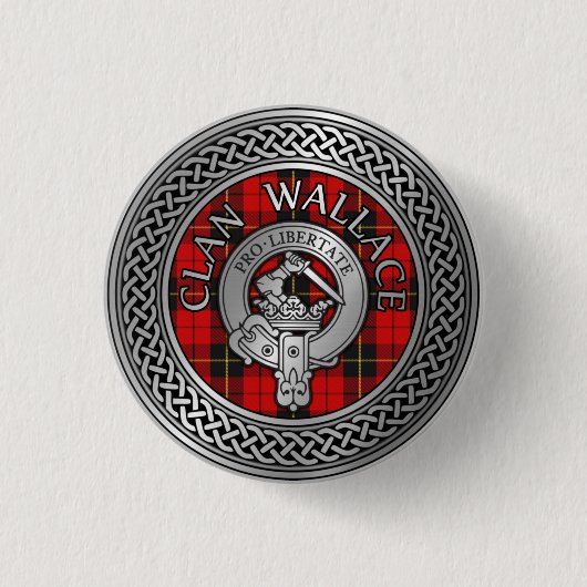 Clan Wallace Crest & Tartan Knot Ronde Button 3,2 Cm (Voorkant)