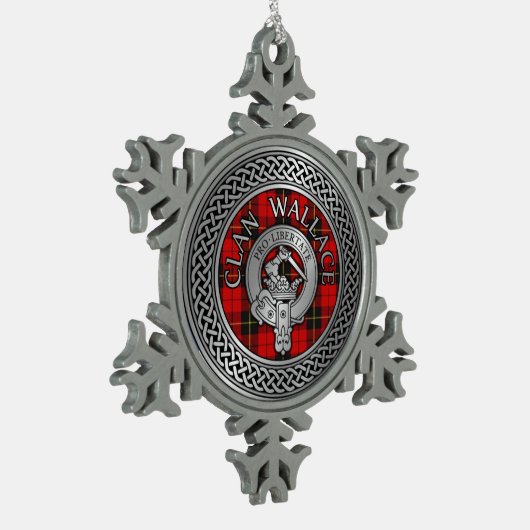 Clan Wallace Crest & Tartan Knot Tin Sneeuwvlok Ornament (Links)